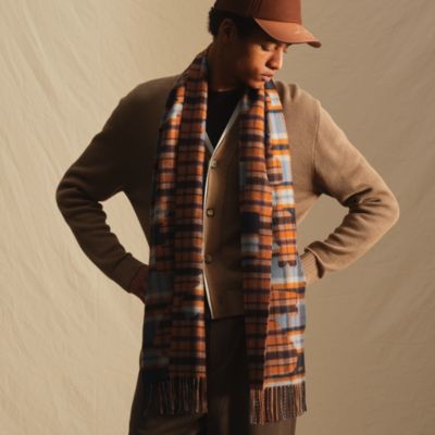 ❤お得なお品❤クリーニング済み カシミヤマフラー オレンジｘブラウン エルメス ❤お得なお品❤クリーニング済み カシミヤマフラー オレンジ